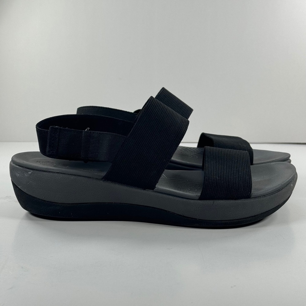 Clarks Cloudsteppers Arla Glison Black Elastic Platform Sandals Womens 8.5‎ M